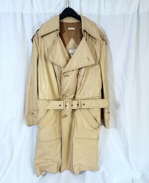 Vtg 70s McGregor Tan Leather Trench Coat Belted Double Breasted Sz 38 Spain READ